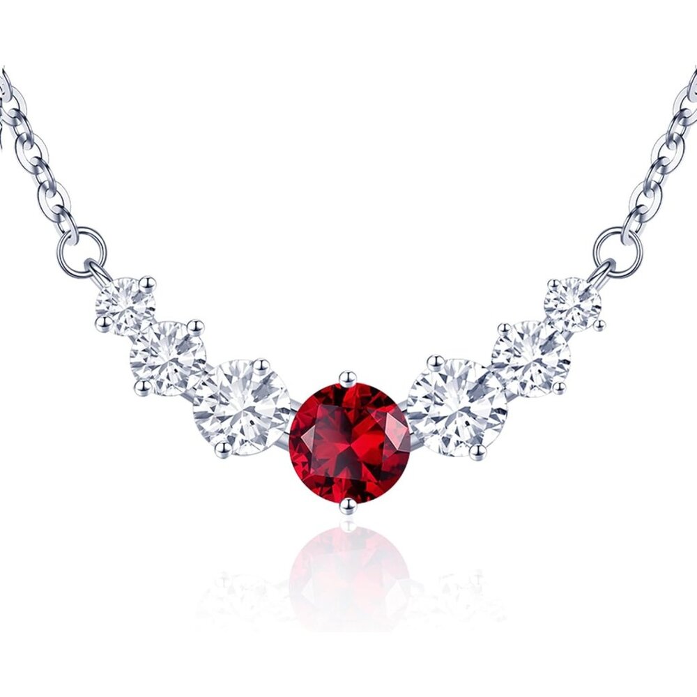 Women's Moissanite Birthstone Pendant Sterling Silver Gold Plating Red Necklace